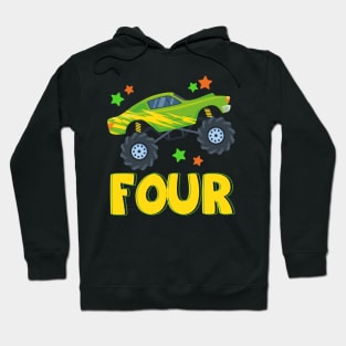 I'm 4 This Is How I Roll Monster Truck 4th Birthday GIft For Boys Toddler Kid Hoodie